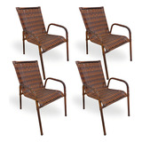 Kit 4 Cadeiras Romana De Junco Fibra Sintética Conforto Elegância P Jardim Varanda Quintal Área De Lazer Prédio Casa Cor Amêndoa Ps Móveis