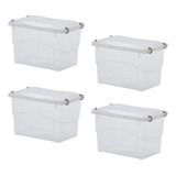Kit 4 Caixa Box Organizador Tampa Trava Brinquedo Multiuso