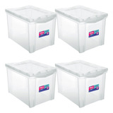 Kit 4 Caixa Organizadora Plástica 30 Lt Multiuso Trava Tampa