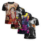 Kit 4 Camisetas, Naruto, Bleach, One Piece
