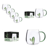 Kit 4 Canecas Xícara Cactus Verde 3d 350 Ml Chá Café Suco