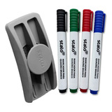 Kit 4 Canetas Blister Quadro Branco Apagador Suporte Stalo