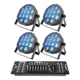 Kit 4 Canhão Refletor 12x12w Rgbw Quadriled Slim Mesa Dmx