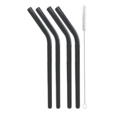 Kit 4 Canudo Curvos Para Drink Shake De Vidro Cinza Escova