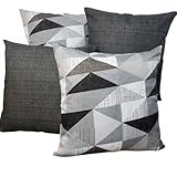 Kit 4 Capa Para Almofada Decorativa 45x45 Estampada E Lisa Gorgurinho Com Zíper Geométrico Preto 2 