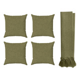 Kit 4 Capas Almofada Em Linho 45x45 Verde Musgo Manta Sofá Liso