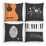 Kit 4 Capas Almofadas Decorativas 45cm Música Digital Music