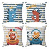 Kit 4 Capas Almofadas Decorativas Dino Kids 45x45 Id Decor Cor Colorido
