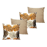 Kit 4 Capas De Almofada Com Zíper 45x45cm Lisa E Estampada Costela De Adão Caqui