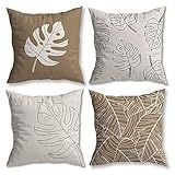 Kit 4 Capas De Almofada Floral Suede Ziper Invisível Bege Costela De Adao Costela De Adao Contorno 45 X 45cm 