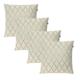Kit 4 Capas De Almofada Luxo Branco E Dourado 45x45cm