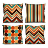 Kit 4 Capas De Almofada Marrom Laranja Geométrica 42cm R9