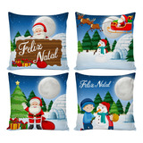 Kit 4 Capas De Almofadas Decorativas 45x45 Feliz Natal Azul