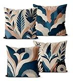 Kit 4 Capas De Almofadas Decorativas 45x45 Floral Abstrato Marinho