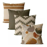 Kit 4 Capas De Almofadas Decorativas 45x45   Floral Terroso Cor Cor 25 Liso