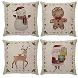 Kit 4 Capas De Almofadas Decorativas Natal Decoração Natalina Papai Noel Linho Luxo 43x43cm