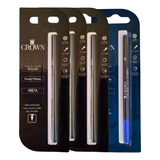 Kit 4 Cargas Para Caneta Crown Rollerball Ca22007 Azul Preta