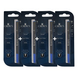 Kit 4 Cargas Para Caneta Crown Rollerball Ca22007 Azul Preta