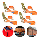 Kit 4 Cinta Amarração Carga 800kg 25mm Cor Laranja Gancho J