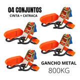 Kit 4 Cinta De Amarração C Catraca P Moto 3m 0 8t Robustec Cor Laranja