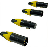 Kit 4 Conectores Xlr Macho Xlr Fêmea Premium Zinco Plugues Cor Preto