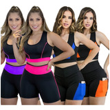 Kit 4 Conjunto Fitness Feminino Top Short Academia C  Bolso