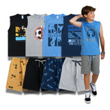 Kit 4 Conjunto Regata Juvenil Bermuda Moletom Menino 10 A 16