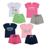 Kit 4 Conjunto Verão Básico Infantil Roupa Menina Tam 4 6 8