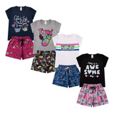 Kit 4 Conjunto Verão Infantil Menina Blusinha Shorts 4 10