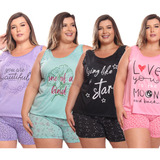 Kit 4 Conjuntos Baby Doll Plus Size Short Regata Pijama