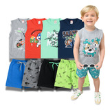 Kit 4 Conjuntos Regata Roupa Infantil Menino Bermuda Moletom
