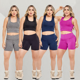 Kit 4 Conjuntos Short Academia E Top Alça Larga Moda Fitness
