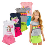 Kit 4 Conjuntos Verão Blusa Shorts Saia Juvenil Menina