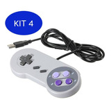 Kit 4 Controle Super Nintendo Usb