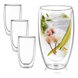 Kit 4 Copos Parede Dupla Vidro 450ml Copo Duplo Grande