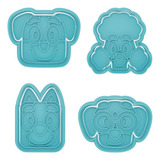 Kit 4 Cortador Marcador Bluey Cachorro Bingo Pasta Cookie