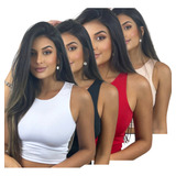 Kit 4 Cropped Blusa Alcinha Regata Suplex Básica Nadador