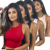 Kit 4 Cropped Blusa Alcinha Regata Suplex Básica Nadador