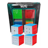 Kit 4 Cubo Mágico 2x2   3x3   4x4   5x5 Profissional Moyu