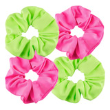Kit 4 Elásticos De Cabelo Scrunchie Neon Sem Metal Bonitta Cor Rosa E Verde