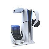 Kit 4 Em 1 Cooler De Resfriamento Carregador Dual Controle Suporte Para Jogos E Headset Com Display LED Compatível Para PS5 SLIM Disco
