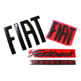 Kit 4 Emblemas Preto Fiat Fastback Turbo 200 Audace Impetus