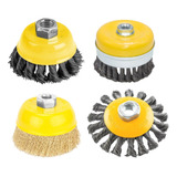Kit 4 Escovas De Aço Esmerilhadeira Remover Ferrugem Tinta