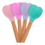 Kit 4 Espátulas Colher De Silicone Coração Cabo Bambu