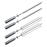 Kit 4 Espetos 2 Tridente 2 Espada Inox Para Gira Grill
