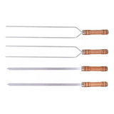 Kit 4 Espetos De Alumínio 90cm Para Churrasco Cabo Madeira