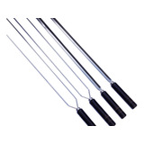 Kit 4 Espetos Inox Para Churrasco Churrasqueira Cabo Madeira