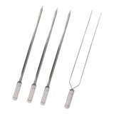 Kit 4 Espetos Para Churrasco Inox Duplo E Espada Lâmina 50cm
