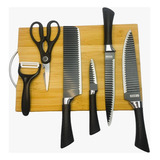 Kit 4 Facas Bbg Master Chef Aço Inox Branco 6 Peças E Tábua