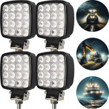 Kit 4 Farol Auxiliar Led Quadrado 48w Escavadeira Trator 4x4